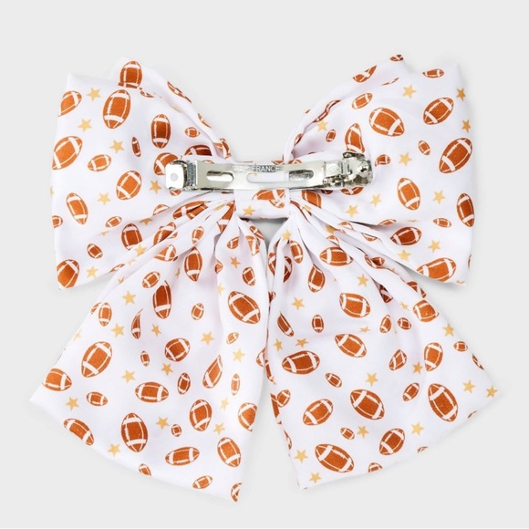 Football Print Fabric Bow Hair Clip - White/Brown - Picture 2 of 3